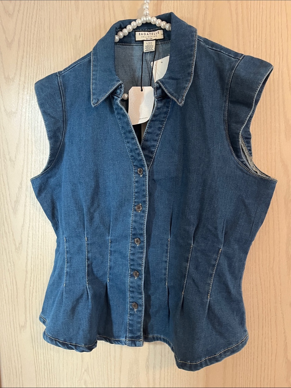 bagatelle Sleeveless Dark Blue Denim Button-Front Shirt